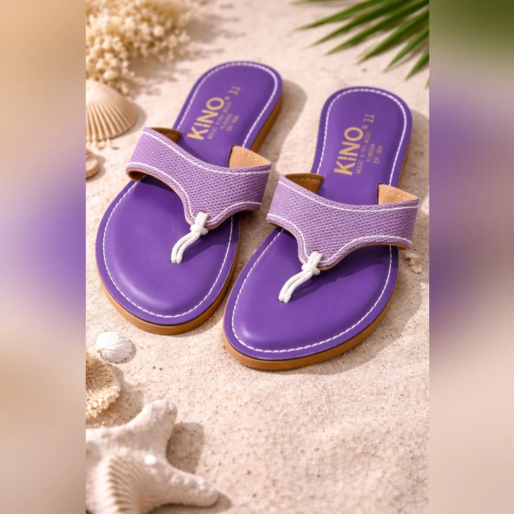 Kino Sandals Women’s Size 11 Purple Leather Flip Flop Thong Sandals Made in Key